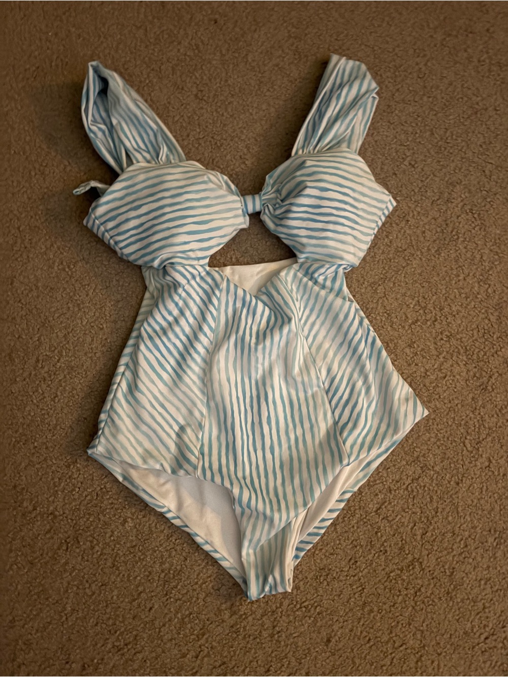 Women’s Light Blue & White Striped One-Piece Swimsuit